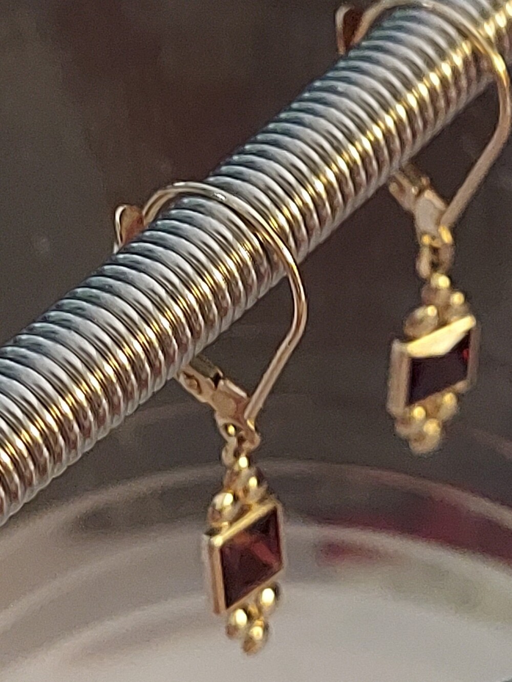 14K Garnet Drop Earrings - Picture 6 of 12